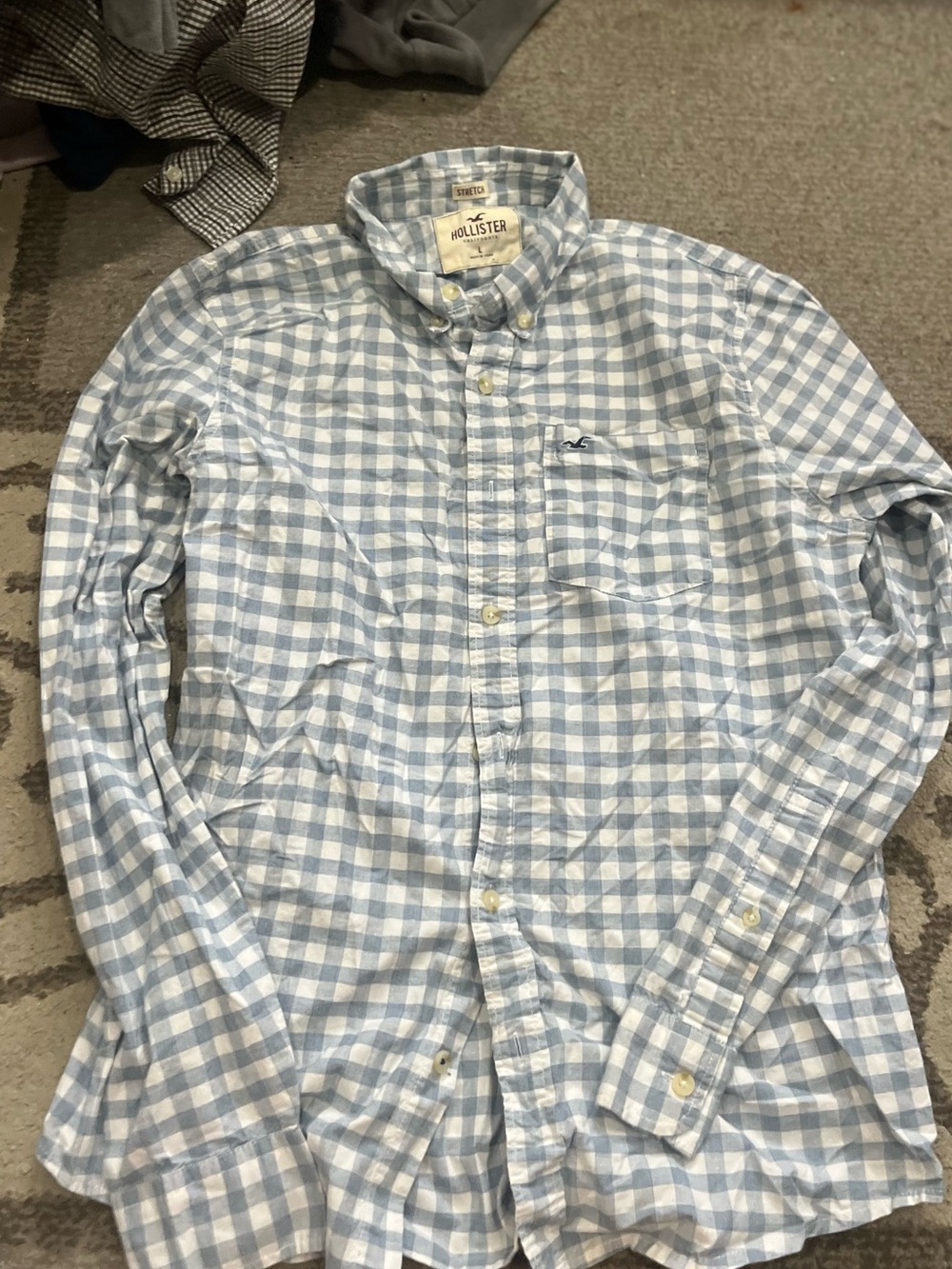 Hollister Light Blue and White Gingham Button-Down Shirt
